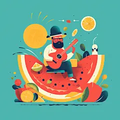 设图弹吉他音乐男孩手绘扁平风夏季人物插画