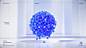 a blue ball sitting on top of a white floor