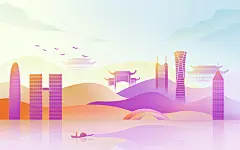 城市地标建筑风景剪纸JPG渐变深圳城市剪纸
