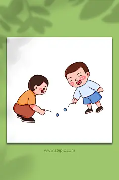 弹珠手绘复古怀旧儿童节人物游戏元素插画