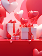 graphic of valentine, with white gifts and red ribbons , in the style of vray tracing, bold color palate, soft and dreamy depictions, rtx on, sculpted