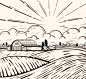 手绘阳光下的农场风景矢量图.jpg