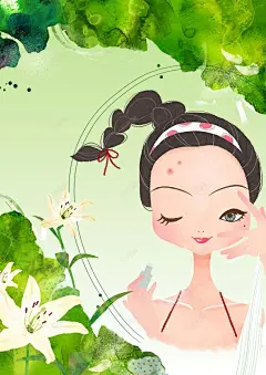 手绘时尚女性祛痘化妆品海报背景模板高清素材 水彩 设计图片 免费下载 页面网页 平面电商 创意素材