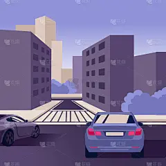 卡通色彩城市街道景观景观和汽车概念。向量