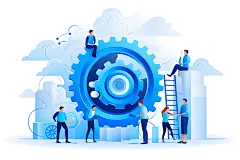 齿轮转动商务企业精神扁平风插画