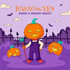 卡通手绘万圣节南瓜糖果魔女古堡可爱儿童插画海报背景ai设计素材-淘宝网