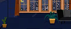 午夜室内窗外手绘banner 设计图片 免费下载 页面网页 平面电商 创意素材