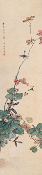 【 陈康侯 《花卉草虫图》 】陈康侯（1866-1937），字锡蕃，号风来堂主人，扬州人，是王素以后扬州画坛最著名的画家之一。陈康侯最为突出的成就就是花鸟画。其画风清新秀丽，质朴自然、构图疏朗灵动，造型生动传神。他的花鸟画作品，在追求传统技法的基础上，重视写生，引入西洋画的透视技法，以形写神，他常常捉各种小虫置于瓶中，观察其动态，使笔下草虫有形、有神、栩栩如生。