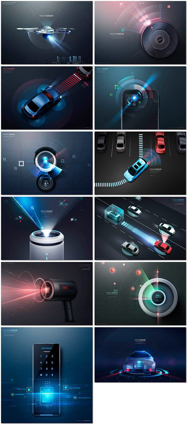 未来科技人工智能驾驶汽车数码光束雷达扫描...