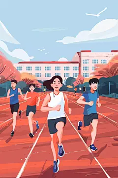 AI数字艺术扁平风校园运动会人物插画