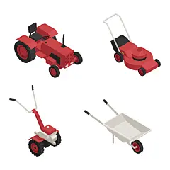 农业除草耕种工具机械等距插画图标元素