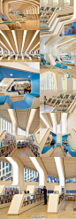 [【创意生活】挪威摩登图书馆] 看书休憩两不误。作为公共的文化空间，设计师Helen & Hard在图书馆里安置了木头做的书柜和长椅，方便读者在里面读书放松。