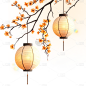 中秋节桂花灯笼插画免抠元素
