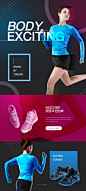 灰色背景 可爱美女 蓝色运动鞋  跑步鞋 运动用品网页设计PSD_UI设计_网页设计