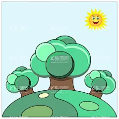 小树漫画插图  - 源文件下载【酷图网】小树漫画插图,手绘漫画图等,山坡小树插图,自然景色漫画,小树太阳山坡