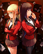 Anime 1516x1900 anime anime girls Kakegurui Jabami Yumeko Saotome Meari long hair black hair twintails blonde two women artwork digital art fan art cards poker chips