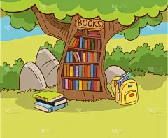 图书日,户外图书馆为聪明的动物.图书阅读器，可爱的林地生活和回到学校一流的矢量场景