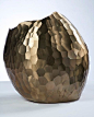 Hammered bronze gold hued vase by artist David Wiseman.  The organic and powerful shape makes a real statement.