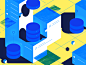 Databases floating bold dramatic server isometric icons isometric geometric tech flat texture vector icon illustration