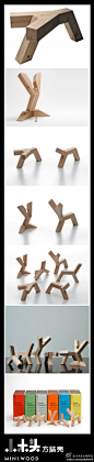 #小木头创意时间# 法国设计师Jean-Sébastien Poncet and ÉSÉ 设计了一系列非常简单又具有一点抽象概念的木制玩具，就是将木块切制成简单的几何形状，组合起来，形成动物的形象，比如母鹿，牛，兔或雄鹿。希望通过这样的方式，来激发孩子们的想象力。http://t.cn/8k4XXFM