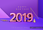 2019霓虹灯立体主题文字新年海报PSD模板素材 :  