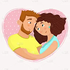 男人和女人在恋爱。情人节卡通插图。