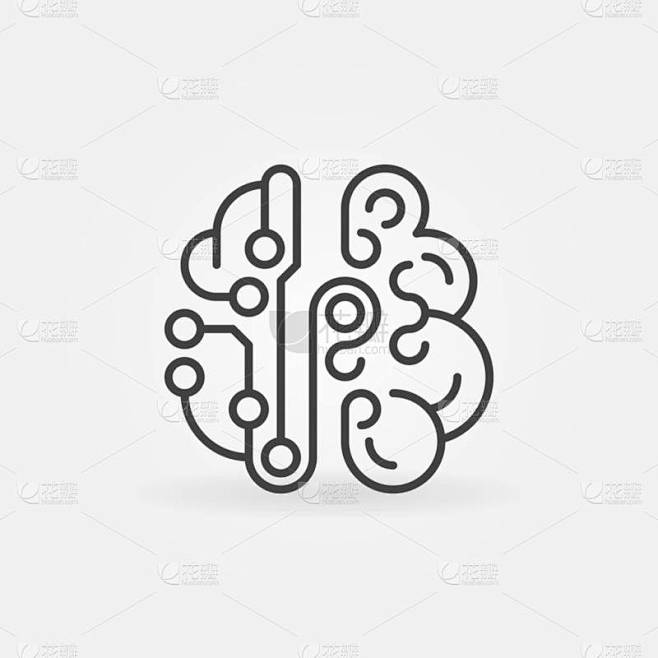 网络大脑概念线图标。矢量智能大脑符号