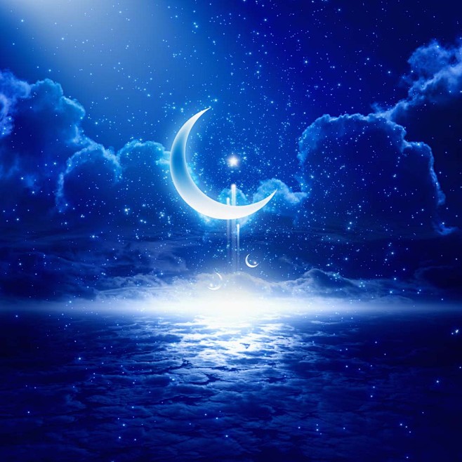 月亮与夜空星空景色高清图片(图片ID：9...