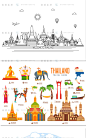 扁平泰国旅游特色建筑景点场景度假旅游元素地图海报矢量设计素材