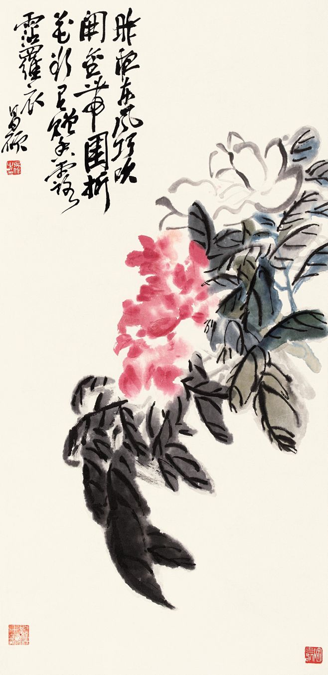 吴昌硕写意花卉《牡丹图》