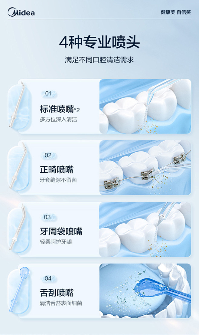 美的小蓝鲸冲牙器便携式家用洗牙器口腔清洁...
