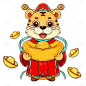 怀抱元宝虎年形象财神爷喜庆春节插画元素3