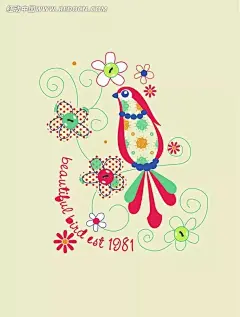 卡通动物插画 线稿花朵和鹦鹉插画|花朵|花卉|卡通动物|矢量素材|小鸟|印花图案|鹦鹉|卡通小鸟|小鸟卡通|荷花上的小鸟|小鸟小小鸟