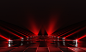 background-empty-red-dark-podium-with-lights-tile-floor-3d-rendering