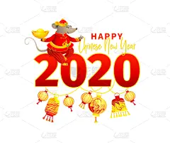 2020,贺卡,符号,老鼠,日历,白色,金属,可爱的,传统,春节