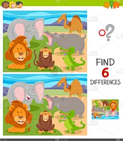 多样,野味,动物主题,动画片,猴子,自然,鳄鱼,数字6,野生动物,发现