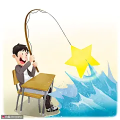 课桌冲浪垂钓星星彩色手绘水彩素材 人物插画 情侣插画