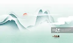 新中式山水风景插画图片素材