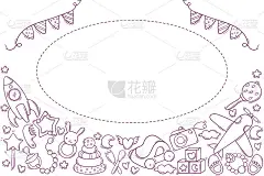 宝宝淋浴可爱的贺卡模板与玩具。圆文本的地方