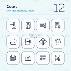 图标集,法院,线条,驾驶执照,比例,背景分离,手提箱,简单,法官,模板