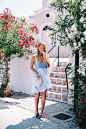 Blue, white & flower beds | Spetses, Greece