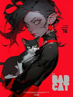 AI手机壁纸-样黑猫的女孩超酷No.2