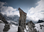 Watch your step! The Swiss sports group have created spectacular photographs over the years to promote their equipment and clothing, including this 2009 shot of mountain guides assembled on the narrow ledge of Kleines Kamel, Furka Pass