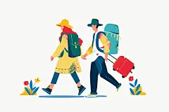 扁平风旅游自然踏青插画