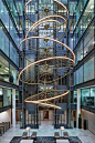 Inspired by the forces at play in a gyroscope and designed to be a central statement to four facades each busy with 7 storeys of bustling workers, Revolution by Haberdashery expresses this rotational energy as perfect rings of light, positioned to appear 