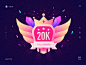 Hiwow 20000 followers illustration icon colors gradients graphic ribbons stars sword wing crown hiwow brenttton