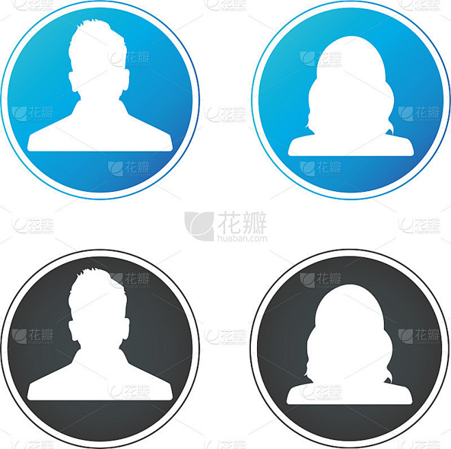 一套手绘头像图标，(或肖像图标)，包括男性和女性。用户平面头像图标，标志，人物头像符号