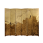 新中式手绘金箔山水折叠移动实木屏风漆画客厅简约办公室背景定制