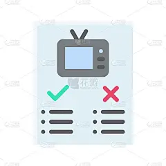 直播和流媒体相关电视页面上的正确和不正确的符号矢量在平面风格，