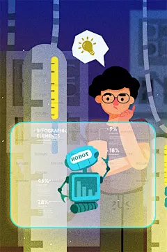 人工智能AI机器人未来生活机器人管家智能时代插画 PSD分层素材-淘宝网
